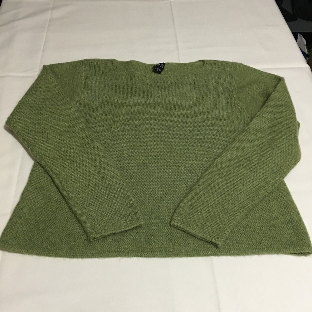 Eileen Fisher Sweater Womens Medium Green Kid Mohair Nylon Boat Neck